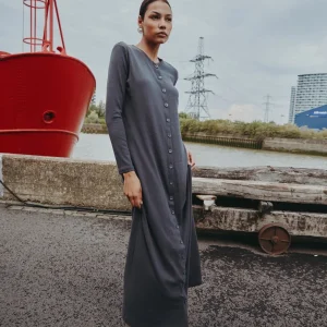 AS AW25 ribbing maxi dress woman fashion V neck comfortable button dress